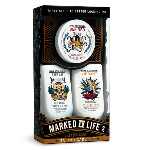 MARKED IV LIFE Tattoo Care Kit // Specially Formulated Tattoo Wash, Lotion + Salve Two 3 fl oz / 88mL, One 2oz / 57g